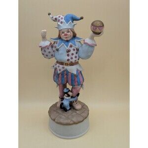 Vintage Enesco Clown Jester Music Box Ceramic Figure Monkey Missing Piece Works